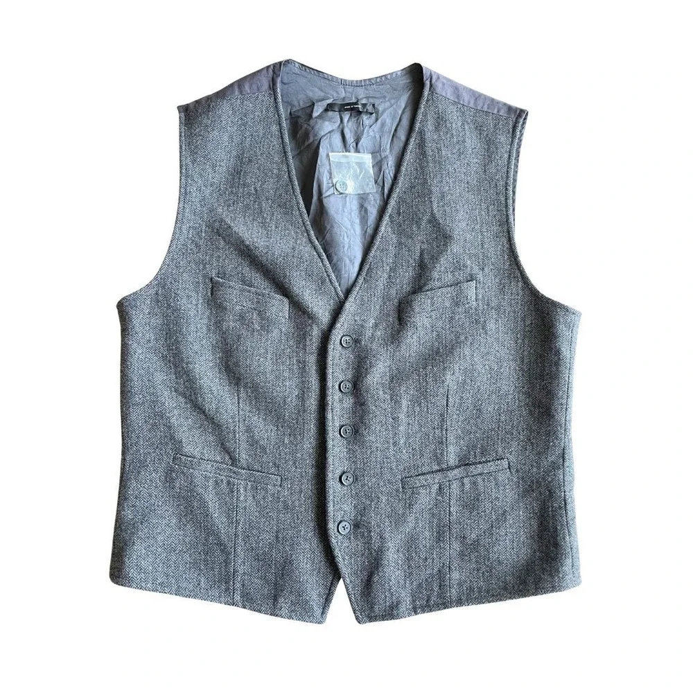 NWT 2007 *Almost Vintage* Express Men's Gray Herringbone Wool Blend Suit Vest XL